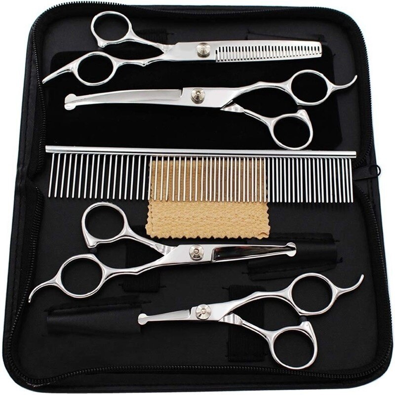 Set de tijeras de peluquería canina de acero inoxidable tijeras redondas de seguridad para gatos y animales: Plata