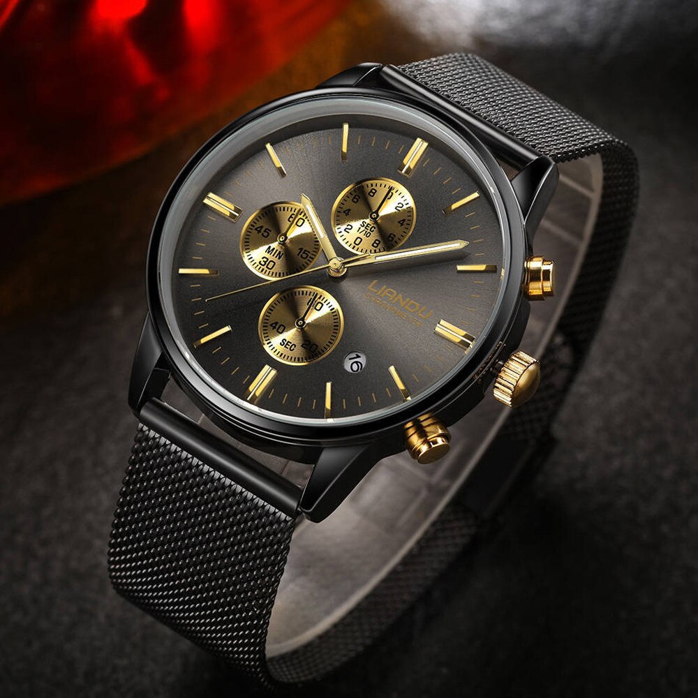 LIANDU Watch Men Simple Stainless Steel Reloj Hombre Analog Quartz Zegarek Wristwatch Relogio Masculino Luxury Watches