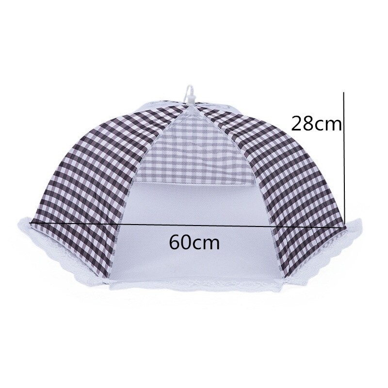 1 stk køkken foldet mesh maddæksel grill picnic køkkenudstyr paraply stil mesh polyesterfly myg mad fad dæksel: Sort 60 x 28cm