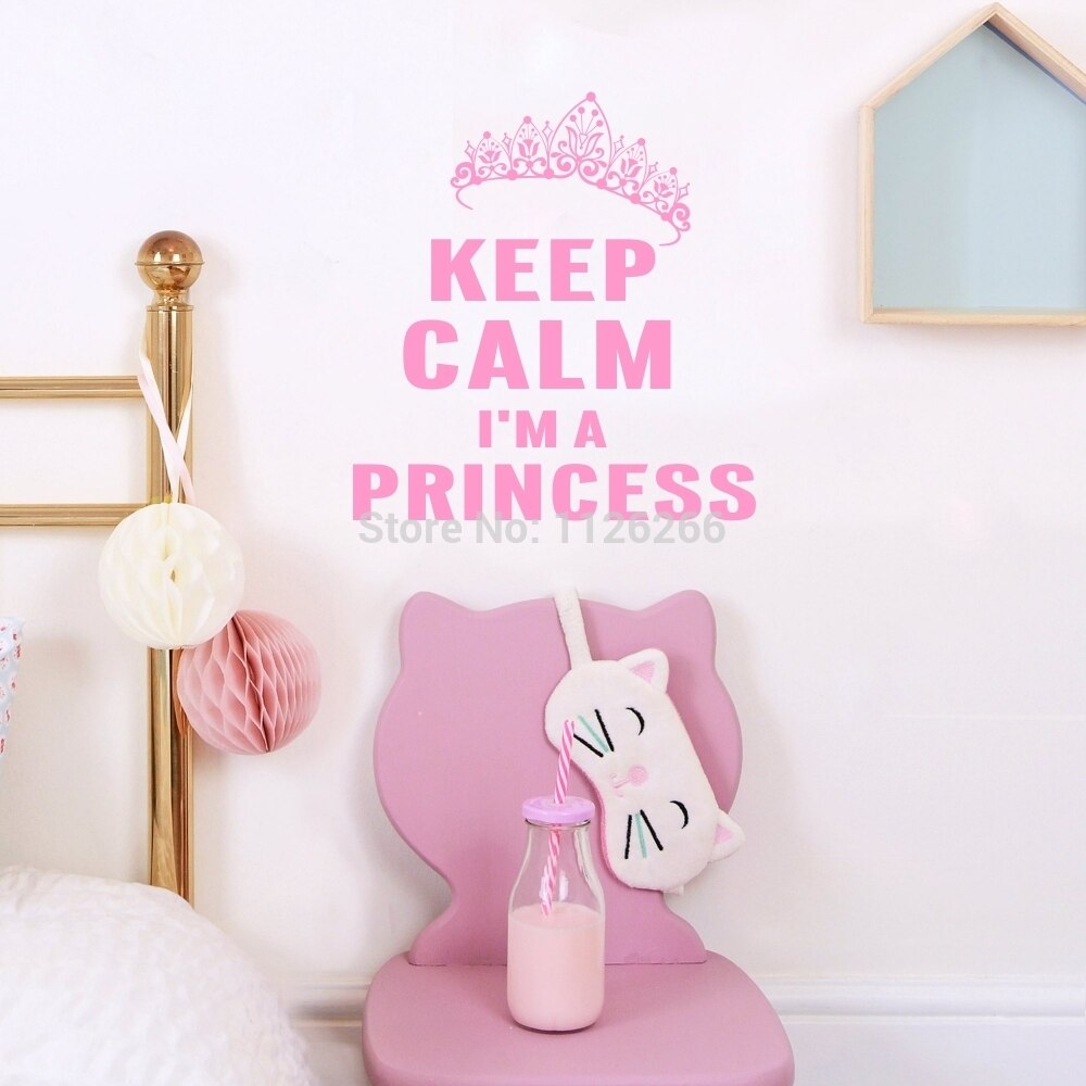 Keep Calm I am a Princess with Crown Wall Decals Quote Baby Room Vinyl Sticker Girls Bedroom Decor