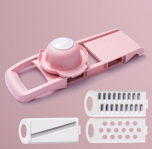 Groente fruktverktøy aardappel ricer groente mandoline skjæremaskin skreller kutter multi-functionele wortel makuleringsmaskin rasp: Rosa