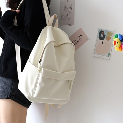 Simple Classic Designe Canvas Women Backpack School Student Book Bag Leisure Travel Young: Beige Middle Oxford