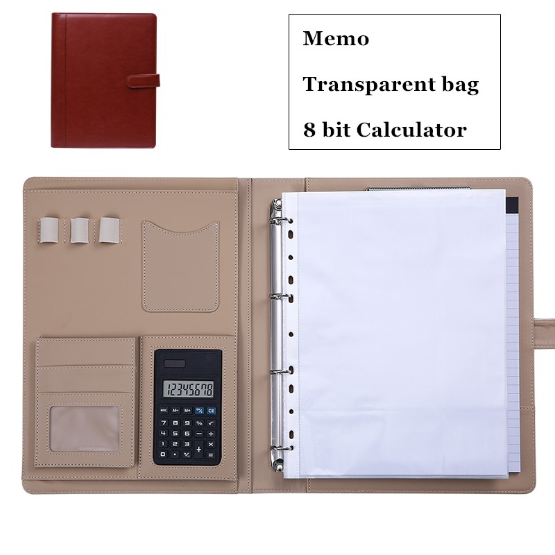 Pochette multifonction pour conférence et fichiers A4, avec pince de gestion, pour bureau, calculatrice, porte-carte, pour gestionnaire: B Red brown