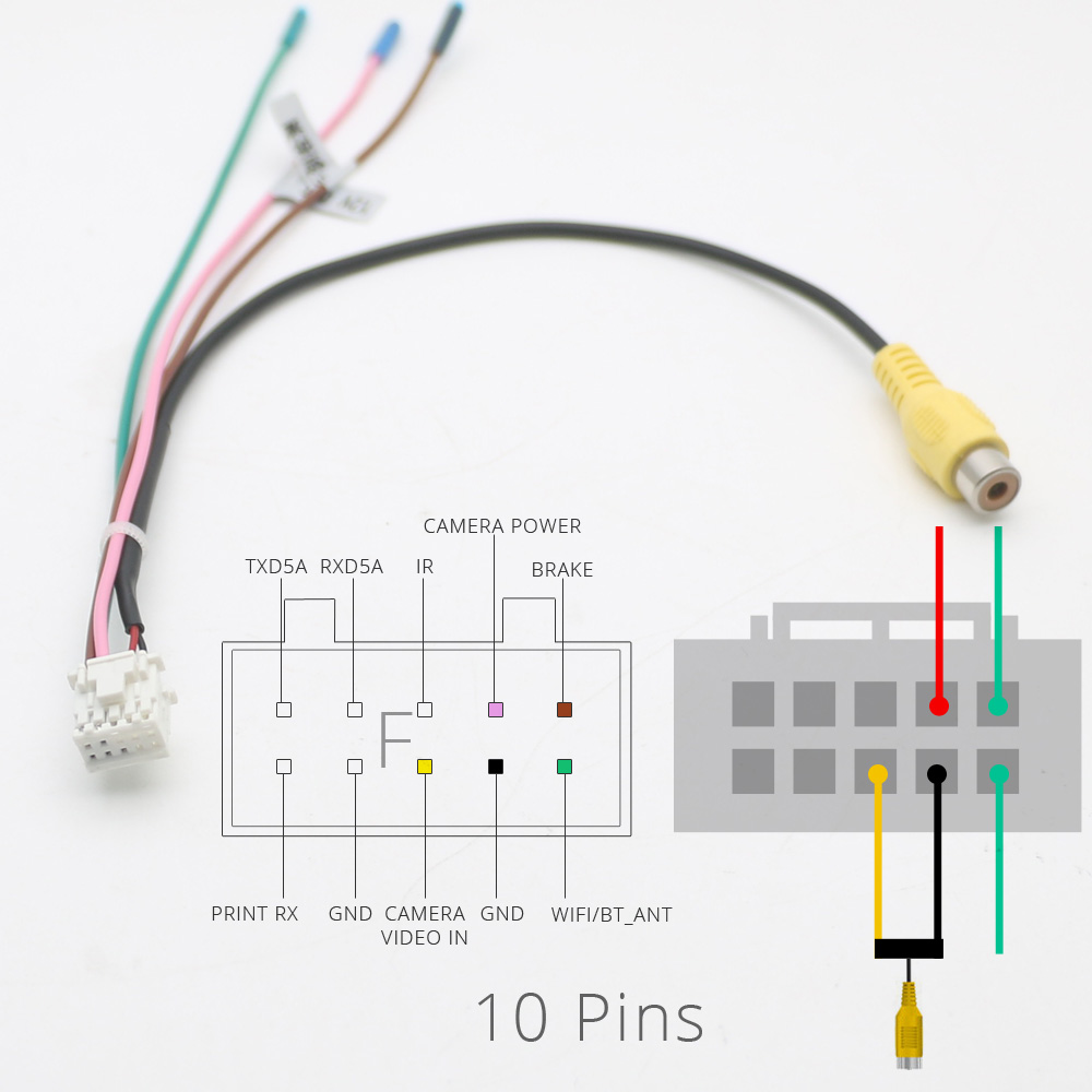 10 Pin RCA Camera Video Input Reversing Parking Cable Adapter Wiring Connector Android Radio: PURPLE