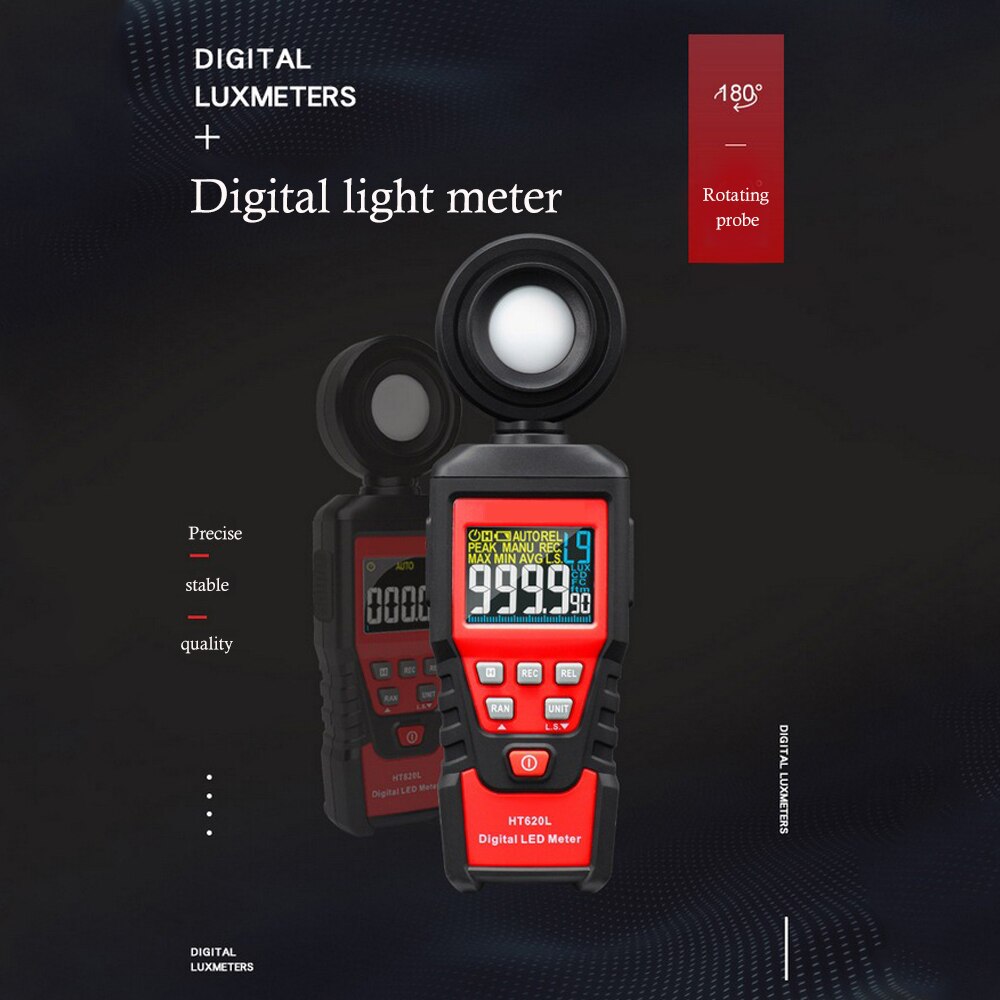 HT620 Digital Light Meter Hoge Precisie Display Luxmeter Sensor Light Meter 180 Graden Rotatie Photoreceptor Luxmeter