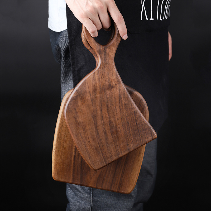 Black Walnut Wood Cutting Board with Handle Wooden Chopping Board Irregular Cutting Board for Meat Bread Charcuterie Board