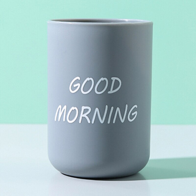 Simple Nordic Travel Portable Washing Cup Home Bathroom Couple Plastic Good Morning Print Toothbrush Holder Cup Storage Cup