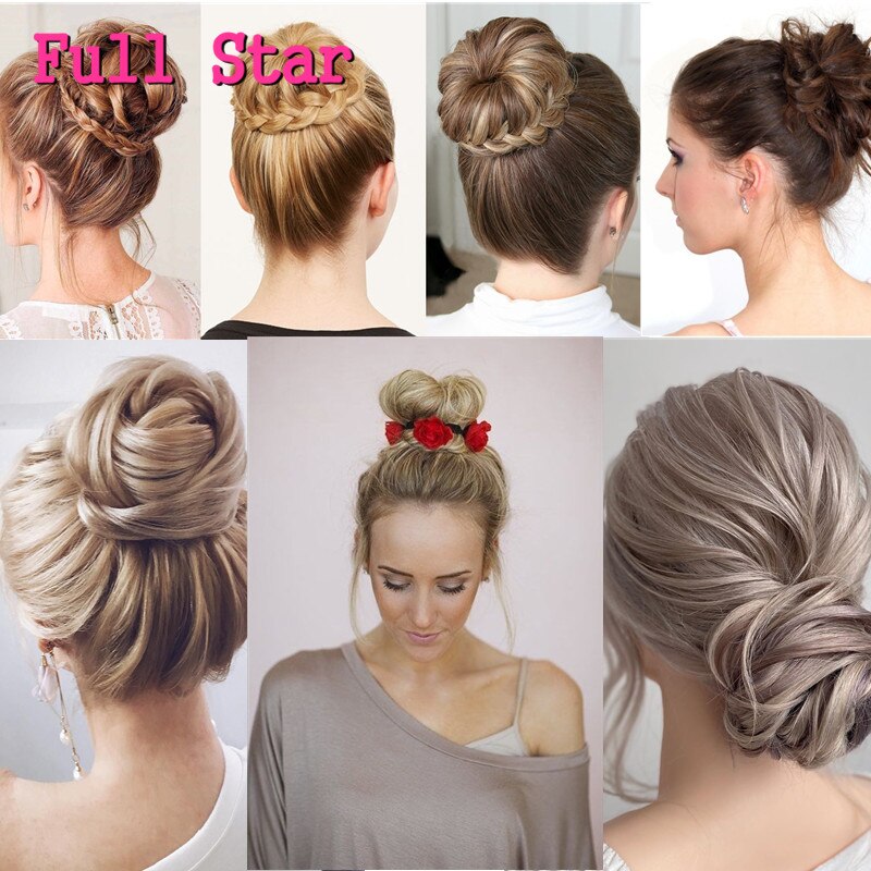 Full Star Synthetic Wrap Curly Messy Hair Bun Chignon Synthetic Hair Donuts Hairpiece For Women Curly Elastic Updo Scrunchy