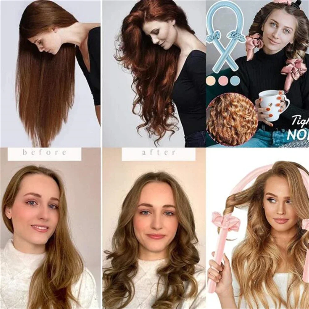 Haste de ondulação sem calor, faixa de cabelo sem calor, rolos de cabelo macios, cachos preguiçosos, gorro de cetim, touca noturna, ferramentas de estilo de cabelo