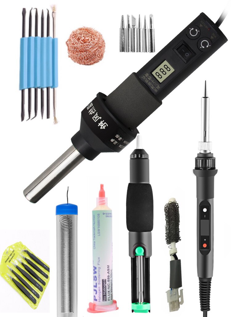 450W Lcd Verstelbare 450 Graden Elektronische Heat Air Gun Desolderen Soldeerstation Ic Smd Bga Rework 3 Nozzle 8018 Lcd