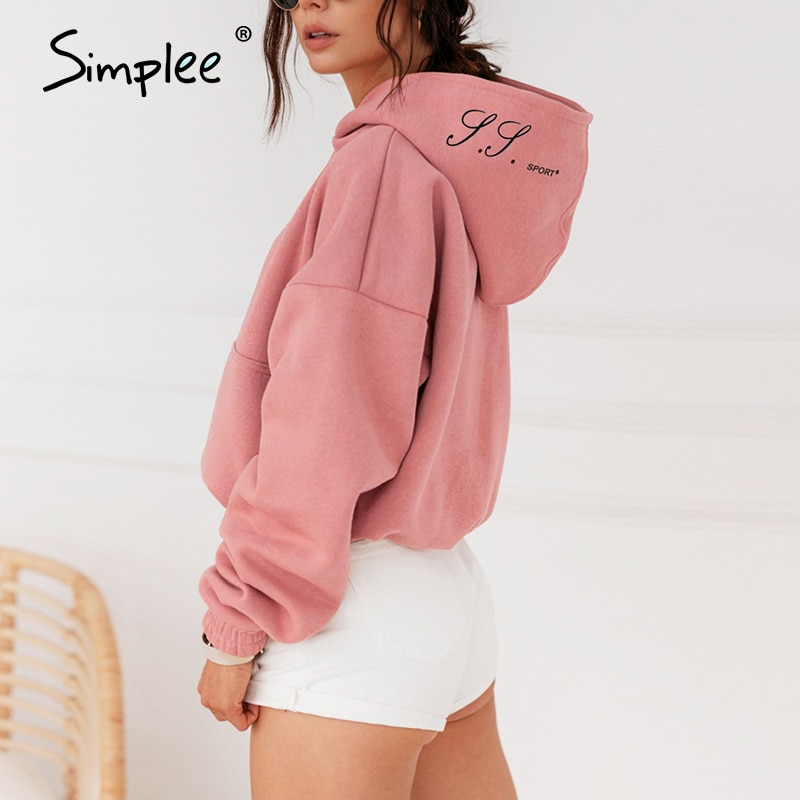 Simplee – sweat-shirt rose décontracté à manches longues pour femme, haut à capuche surdimensionné, ample, collection automne-hiver
