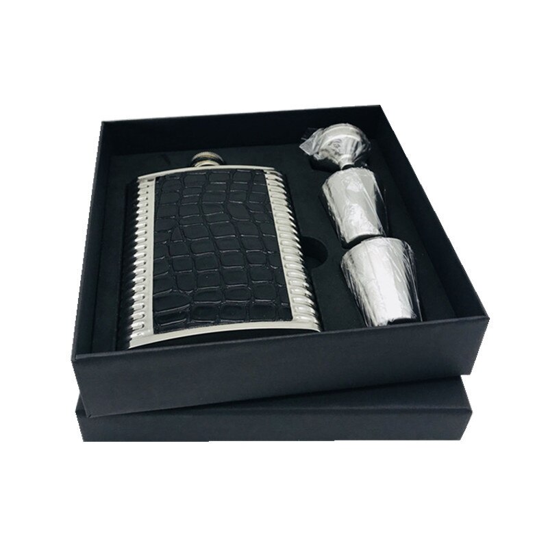 Mini bouteille de Whisky 8oz sans Bpa, Flagon de Vodka, flacon de hanche d&#39;alcool en acier inoxydable 18/8, ensemble de boîte en cuir Pu: sen black
