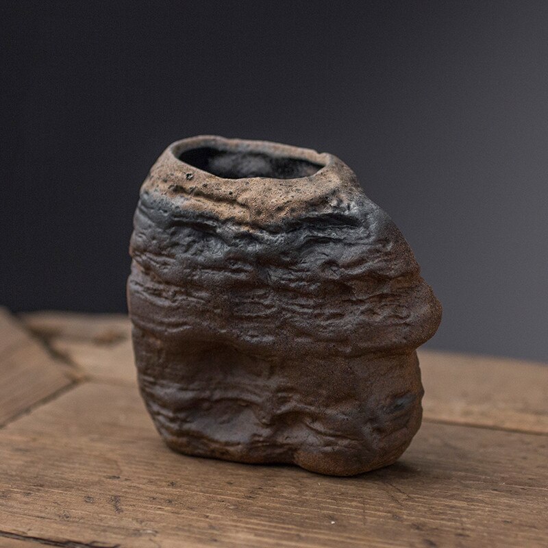 Handmade Small Ceramic Flower Japanese Coarse Pottery Flower Container Tea Ceremony Retro Home Decor Office Ornaments