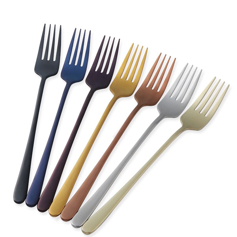 7pcs 21cm/8.2&#39;&#39; 304 Stainless Steel Fork Korean Long Handled Dinner Fork Cake Fruit Dessert Forks set Kitchen Cutlery For Party
