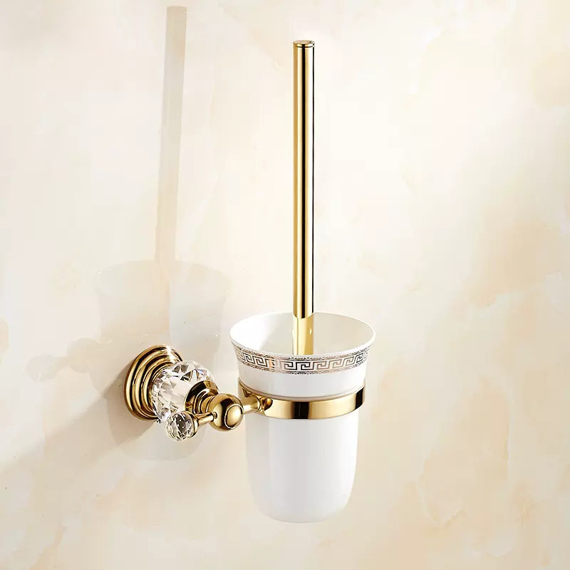 Luxury Gold Polished Brass Bathroom Accessories Set - Wall-Mounted Crystal Bath Hardware Collection