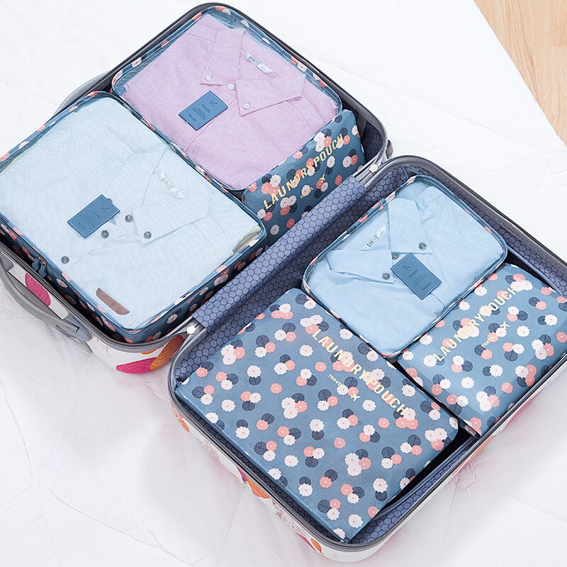 Nylon Packing Cube waterproof Travel Bag 6Pcs/Set System Durable Large Capacity Of Bags Unisex Clothing Sorting Organize