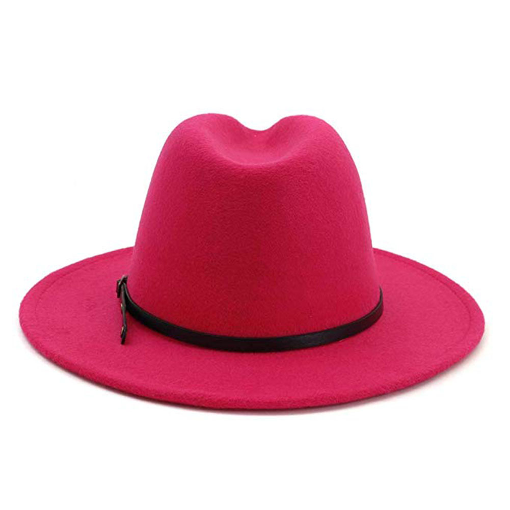 Jahrgang Einfarbig Filz Breite Krempe Bowler Fedora Hütte Winter Diskette Frauen Kappe Jazz gorra Europäischen Amerikanischen Runde Kappen Bowler hüte: Rose rot