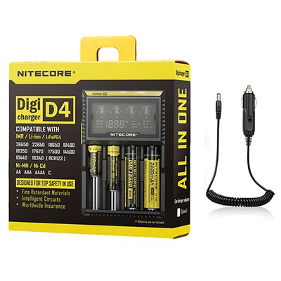 100% Original Nitecore D4 Battery Charger LCD Intelligent Charger Li-ion 18650 14500 16340 26650 AAA AA 12V: D4 with cable / AU