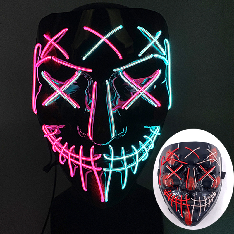 Wireless Scary Glowing Mask LED Luminous Purge Mask Carnival Horror Neon Light Up Cosplay Party Mask Festival Costume Supplies: light green