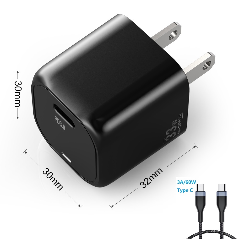 Electop 33W Usb C Gan Charger Met Led Fast Charger Pps Pd 3.0 Type C Fast Charger Voor Iphone 13 12 11 Samsung Laptop Adapter: US black C-C Cable