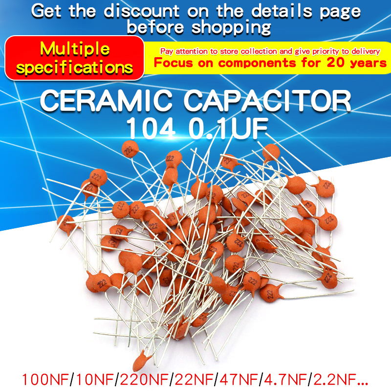 100pcs Ceramic Capacitor 104 0.1uF 100NF 50V 30PF 103 0.01UF 22P 102 20PF 50V