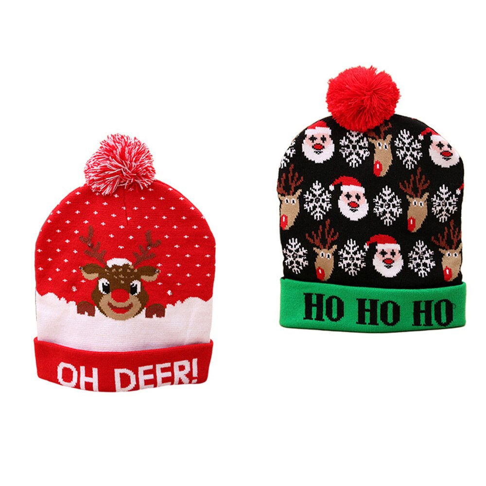 2Pcs Goede Kerst Beanie Gloeiende Hoed Voor Kinderen Decoratie Party Volwassenen