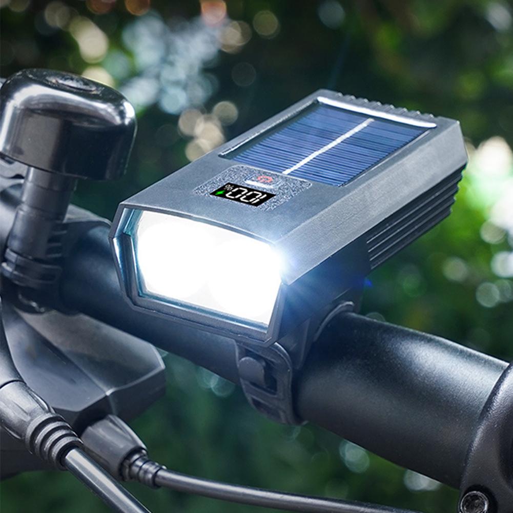 Luci per biciclette Bici da strada di montagna Schermo digitale Ricarica solare impermeabile Luci di guida multifunzionali Attrezzatura per fari