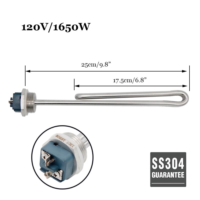 Complete 1.5"Tri-Clamp Heating Element 120v/1650w 6ft Power Cord NEMA 5-15P 14AWG 15A UL Certified Electric Homebrew