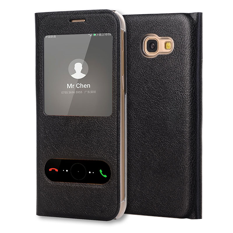 Flip Cover Leather Phone Case For Samsung Galaxy A7 A5 A3 A 3 5 7 SM A320F A520F A720F SM-A720F SM-A520F SM-A320F DS Wallet: For Galaxy A7 2017 / Black