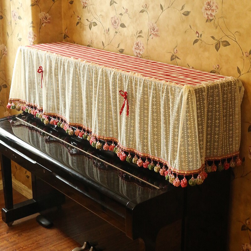 Hoogwaardige Piano Stofkap Handdoek Rode Plaid Kant Piano Deksel Piano Deksel Piano Tuin Piano Handdoek: Piano cover35x150cm