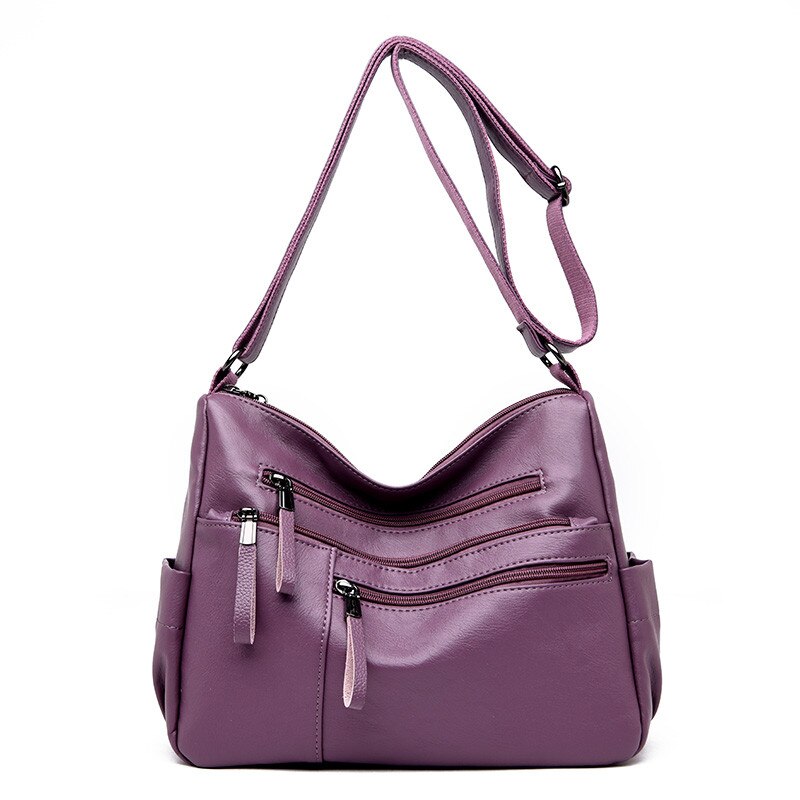 Multi-poche femme sacs à bandoulière concepteur de bonne en cuir femmes bandoulière sac de messager quotidien Portable dames sac à main: Purple