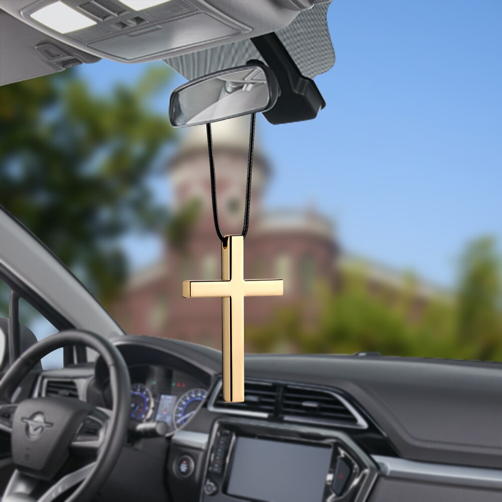 Bil vedhæng interiør metal kryds jesus kristen religiøs bakspejl ornament hængende dingle charme bil styling biler