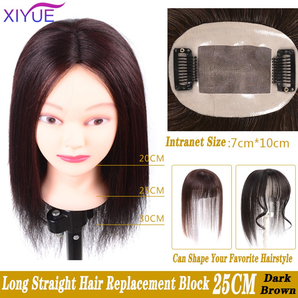XIYUE Center frange haut cheveux pièces avec frange fait à la main demi-tête perruque droite naturel Invisible remplacement synthétique cheveux pièce: BF27-25-2-33