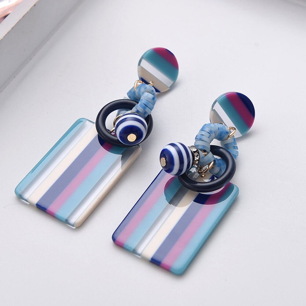 Ztech Colorful Acrylic Earrings For Women Boho Acetate Dangle Earrings Big Bohemian Accessories Geometric Pendants