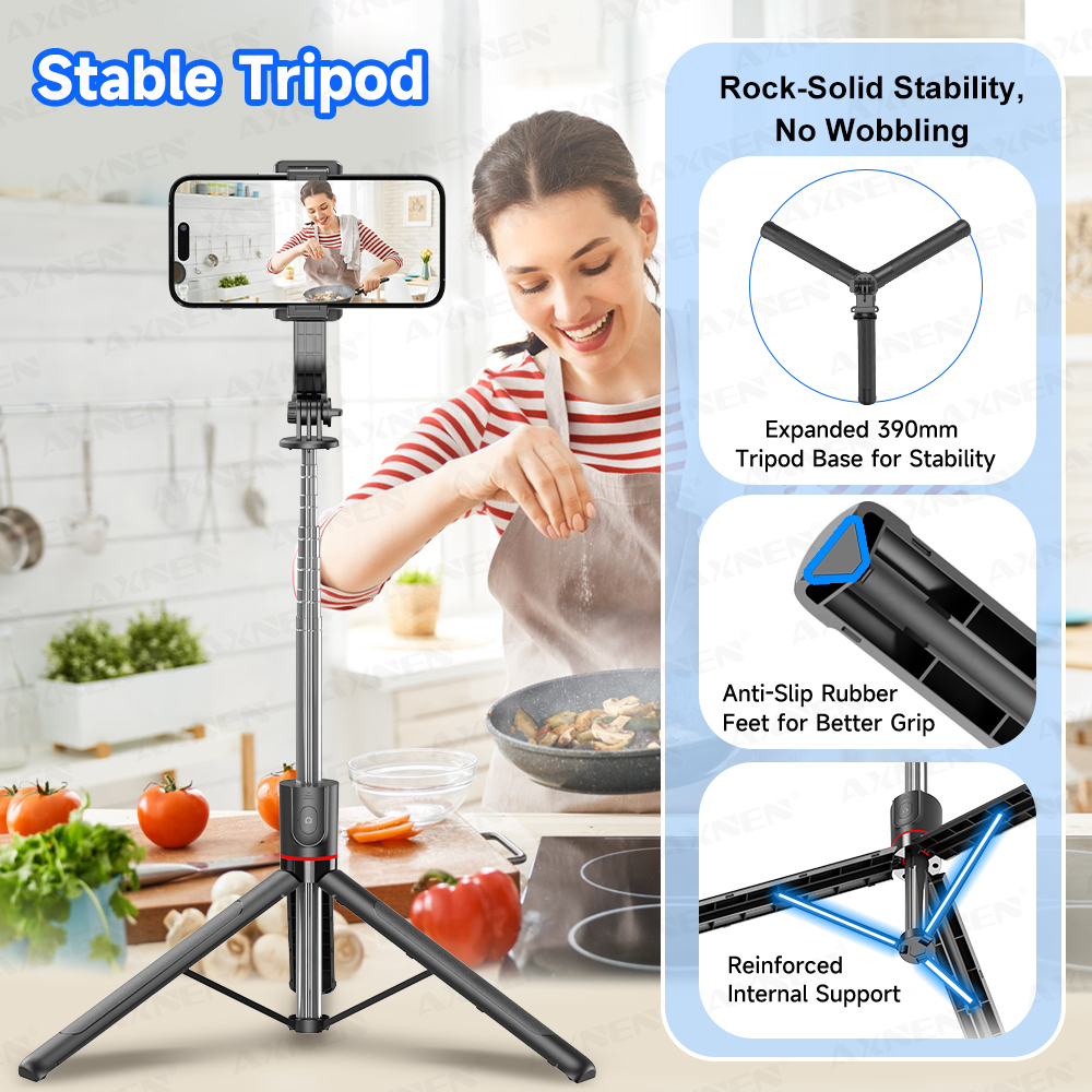 Trípode/palo selfie F15 con control remoto Bluetooth, poste extensible de 6 secciones, 360 ° Rotación, opción de luz de relleno, para teléfono Vlog