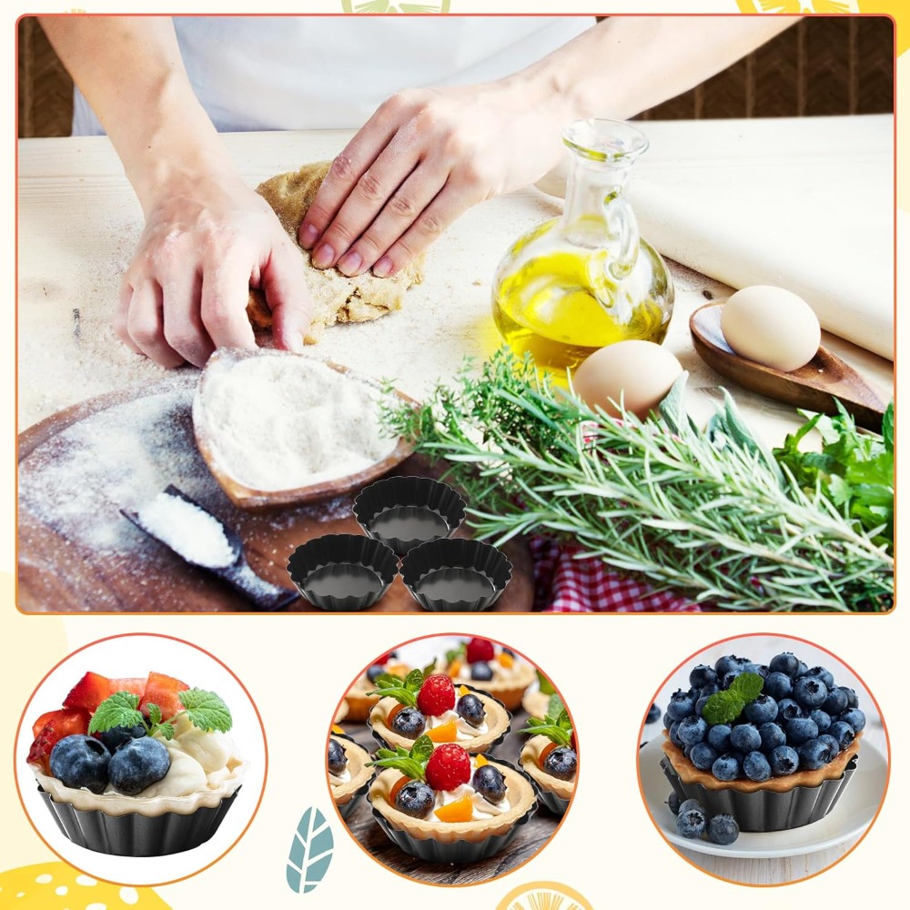 Mini-Törtchenformen, 8 cm, Eier-Törtchenformen mit abnehmbarem Boden, antihaftbeschichtet, kleine geriffelte Cupcake-Dosen, Törtchen, Quiche-Pfanne für Kuchen