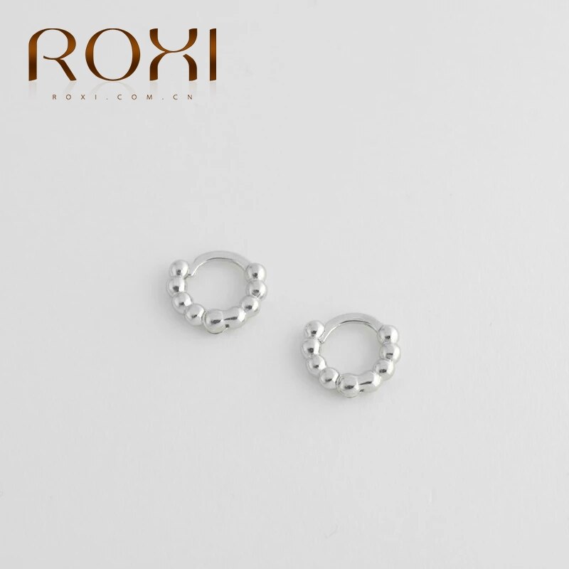 ROXI Simple Round Head 925 Sterling Silver Earing Cartilage Gold Silver Round Hoop Earrings for Women Girl Party Jewelry: silver