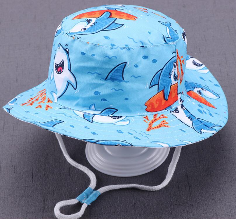 Baby Boy Hoed Cap Kinderen Kids Peuters Emmer Vissen Floppy Zonnehoed Jongens Leuke Dieren Shark Dinosaurus Print Mode 6M-6Y: Sky Blue / 50CM