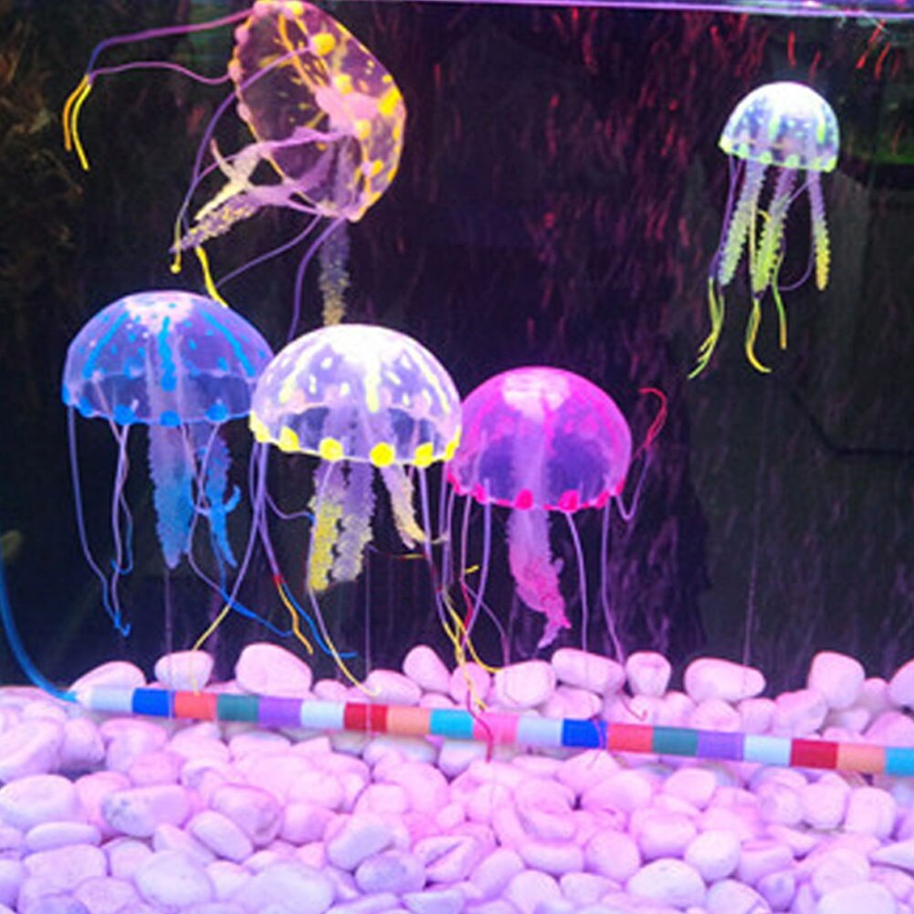 Artificial Jellyfish Lifelike Silicone Aquarium Vivid Luminous Decoration Water Tank Safe