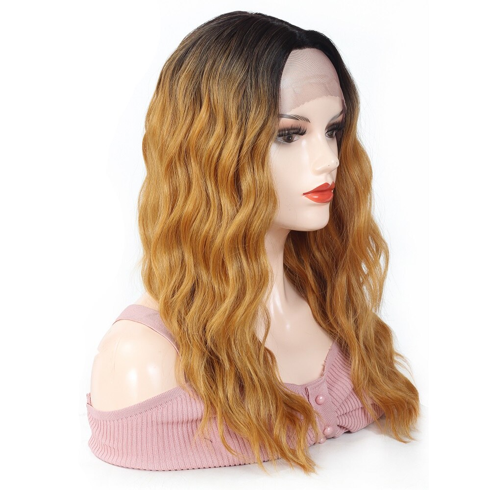 Trendy Middle Part Lace Synthetic Wig for Women High Temperature Fiber Hair X-TRESS 20 Inch Long Ombre Blonde Cosplay Daily Use