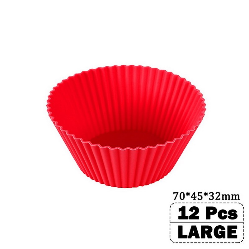 12 pièces/ensemble cuisson tasse Liner cuisson moules forme ronde Silicone Cupcake moule fabricant moule plateau bricolage gâteau décoration outils: red large