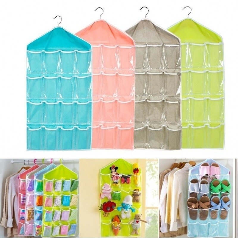 Newest 16 Pockets Rack Storage Closet Wardrobe Hanging Shelf Organizer 16-pockets For Clothes Sock Hanging Organizer #4
