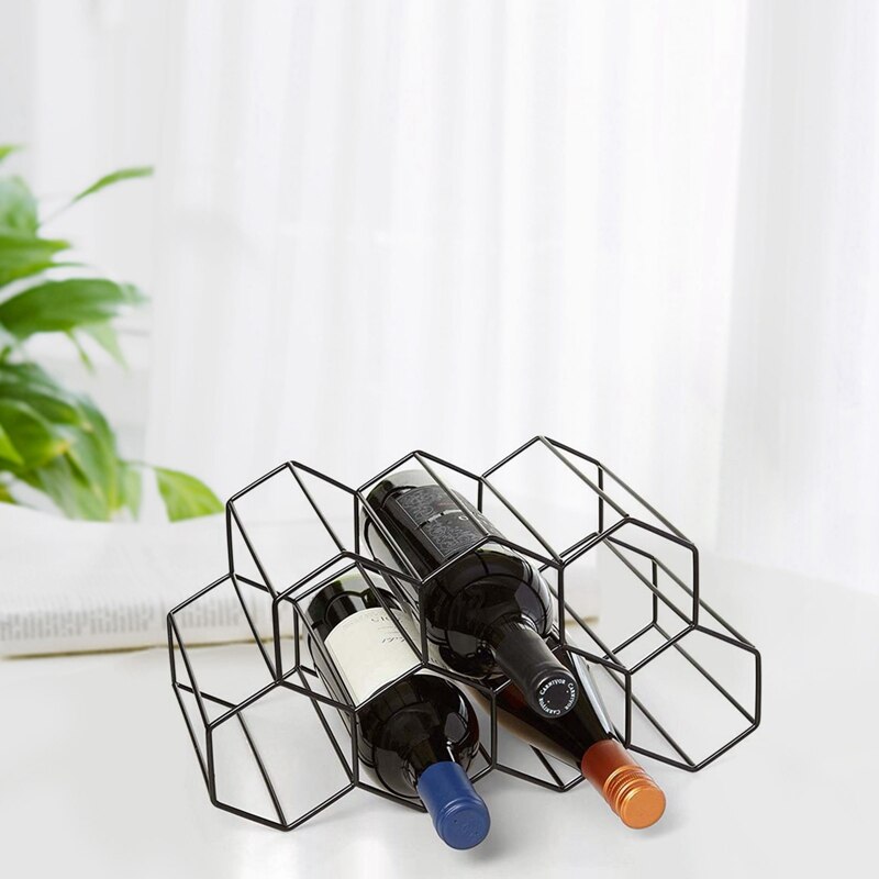 Hexagon 9 Bottle Wine Holder Display Modern Metal Honeycomb Wine Rack Wine Bottle Storage Beehive Tabletop Wine Rack