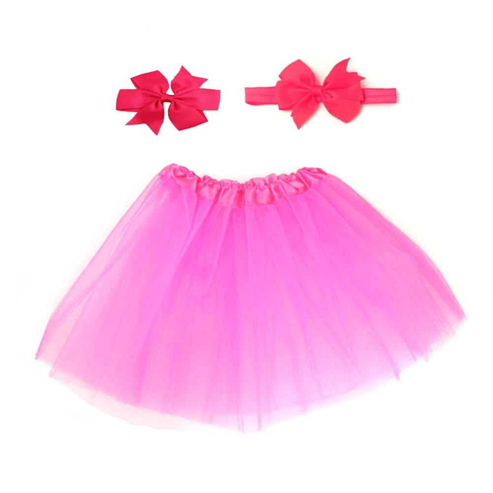 3 Stks/set Snoep Kleur Zachte Baby Meisje Tule Rok Hoofdband Haarspeld Photo Prop Prinses Kerst Dag Leuke Comfortabele Rokken: Rose Red