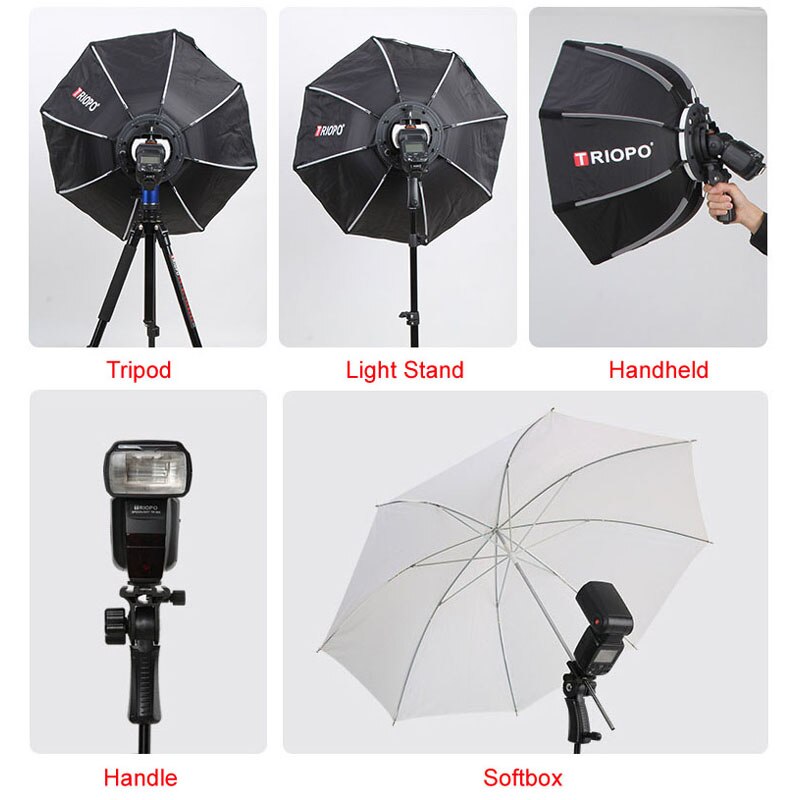 Triopo portátil Flash Softbox de Speedlite w/de nido de abeja red 65cm foto al aire libre octágono paraguas caja suave para Canon Nikon Godox