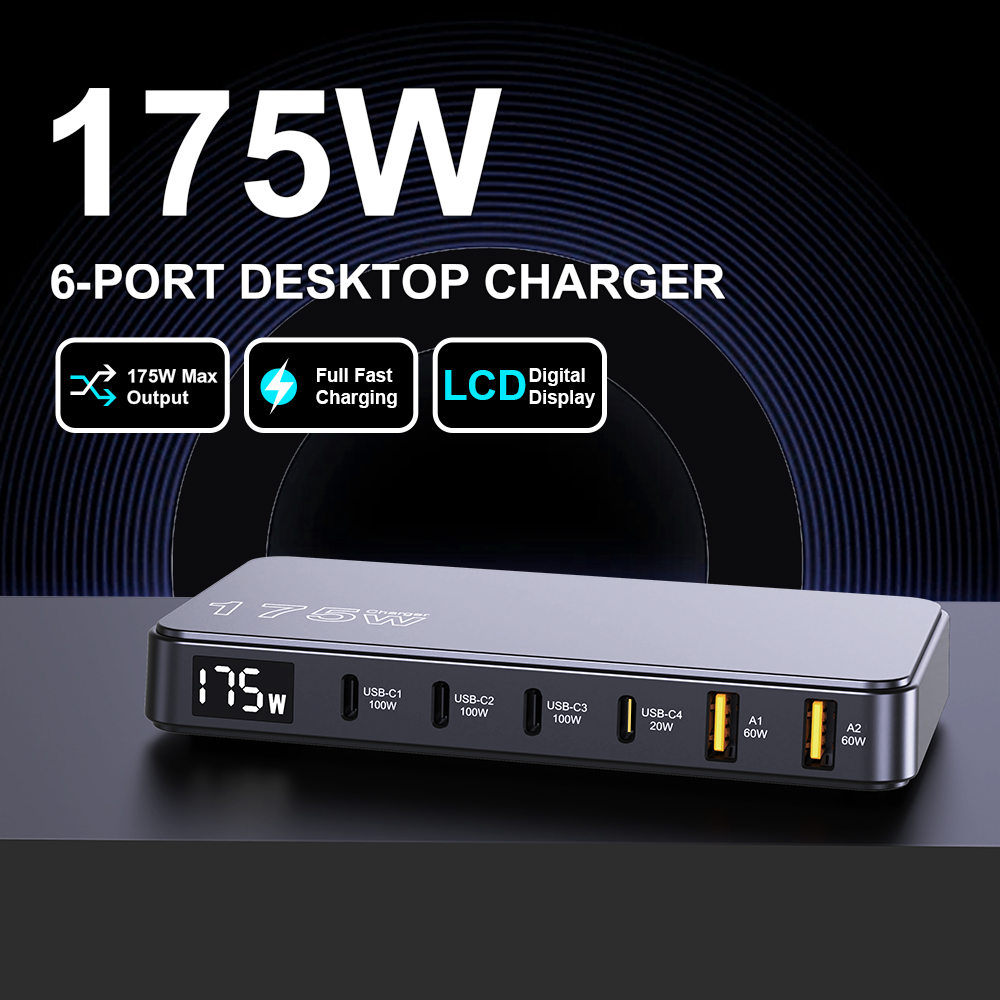 UHOMEBUY-Chargeur de bureau ultra-mince, charge rapide pour Samsung iPhone, affichage numérique, type C, PD, 175W, GaN, USB C, 100W, PPS45W
