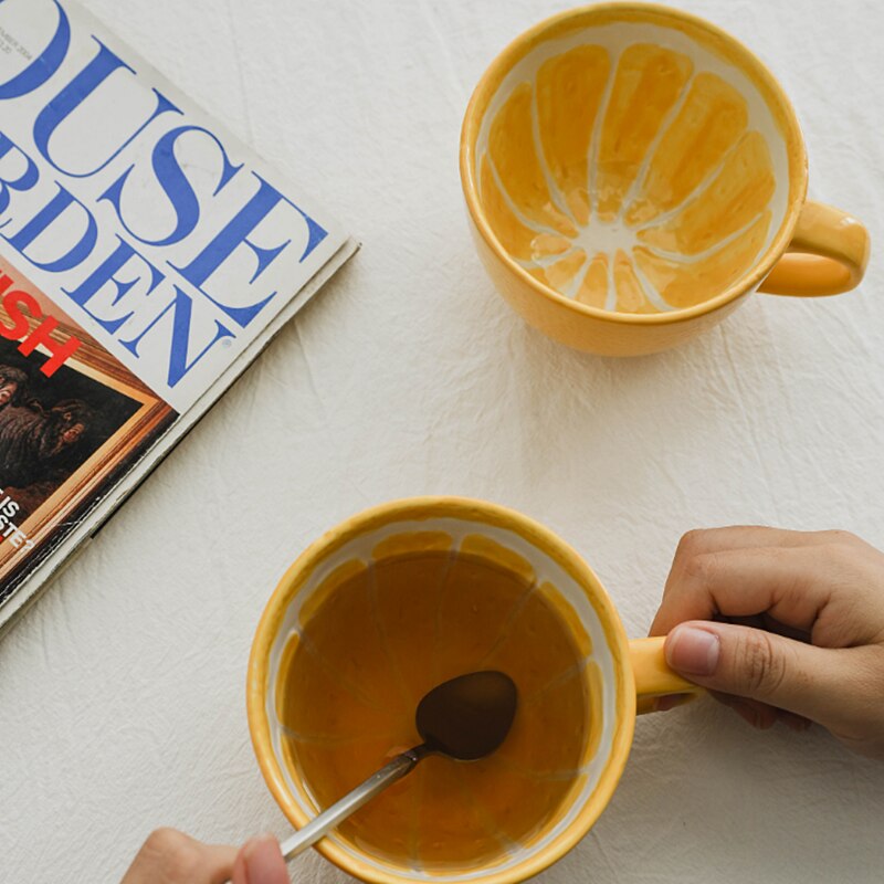 Happy Ceramic Orange Lemon Mug Cup Fruit Water Juice Coffee Mug Milk Cup Kitchen Tool for Kid