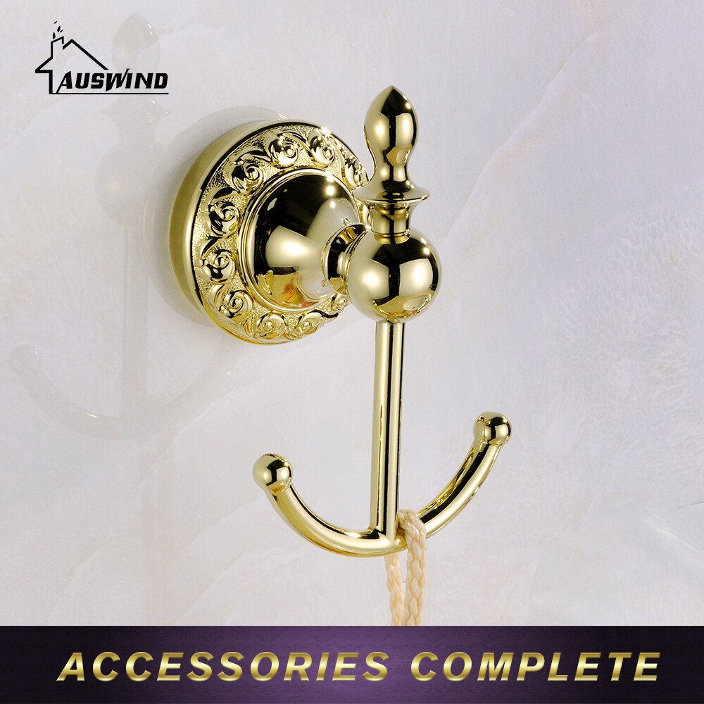 Europe Solid Brass Robe Hooks Clothes Polish Finish Wall Mounted Gold Coat Hook Bath Hardware Products