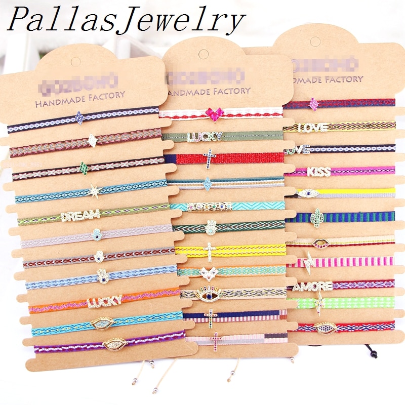 10 pièces tressé Cz Bracelets motif Bracelet pour femmes Pulseras Mujer bohème réglable tissé à la main corde Boho bijoux