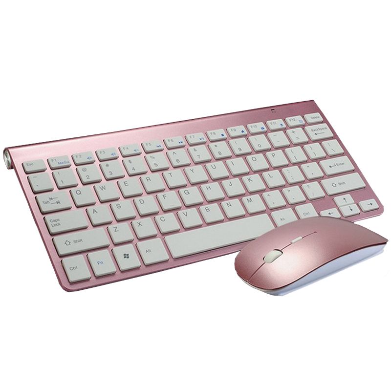Trådløst tastatur 2.4g mus mini multimedia tastatur mus kombinasjonssett for stasjonær pc bærbar pc mac notebook smart kontorrekvisita: Rosa tastaturmus
